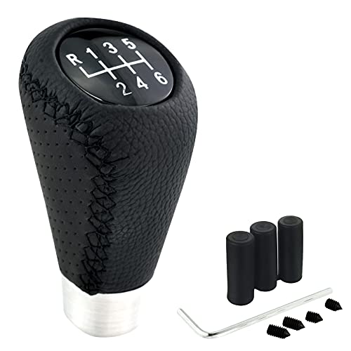 Lunsom 6 Speed Shift Knob Manual Stick Shifter Handle Leather Gear Lever Head Car Accessories Fit Most Vehicle (Black Suture) - color: Black