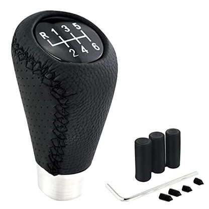 Lunsom 6 Speed Shift Knob Manual Stick Shifter Handle Leather Gear Lever Head Car Accessories Fit Most Vehicle (Black Suture) - color: Black