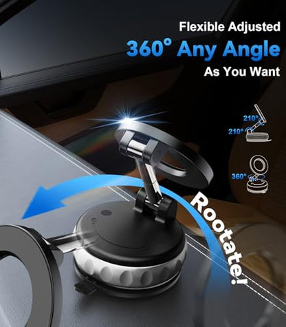 2-Pack Vacuum Suction Magnetic Phone Holder for Car Dashboard, Windshield - Hands-Free Strong Grip Mount with 360° Rotation for iPhone & Android Phones