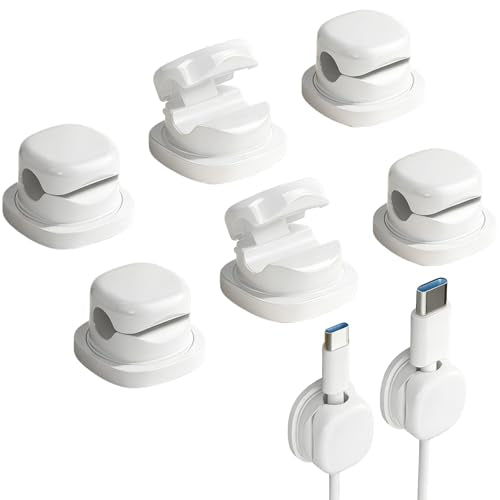 6 Pack Magnetic Cord Organizer Holder,Upgrade Cord Holder for Nightstand, Strong Adhesive Desk Cable Management Magnetic Easy Open for Home,Office,Car,Desk,Nightstand (White) - color: White