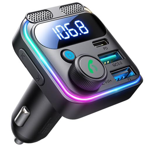 JOYROOM Bluetooth 6.0 Car Adapter FM Transmitter 81W Bluetooth Cigarette Lighter Adapter [PD45W&QC36W] Fast Charging Dual Mics HiFi Bass LED Display Wireless Radio Hands-Free Calling Support USB Drive - color: Black