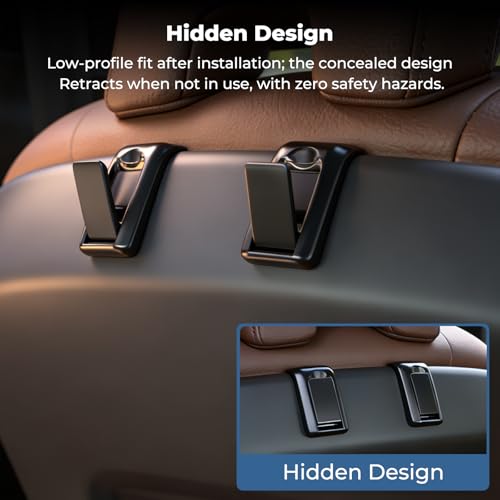 2 Packs Upgraded Foldable Car Seat Headrest Hidden Hooks for Volvo XC90 XC60 XC40 S90 S60 C70 V90 V60 EX30 EX90 60/90 Series Accessories, Storage Organizer for Purse Bag Toy Bottle