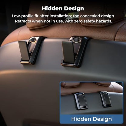 2 Packs Upgraded Foldable Car Seat Headrest Hidden Hooks for Volvo XC90 XC60 XC40 S90 S60 C70 V90 V60 EX30 EX90 60/90 Series Accessories, Storage Organizer for Purse Bag Toy Bottle
