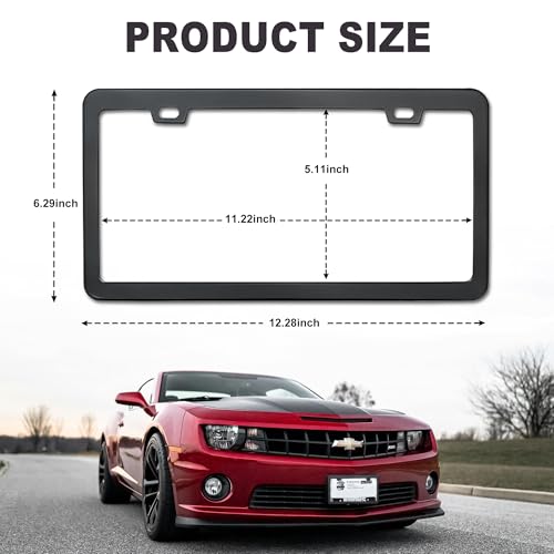 Black License Plate Frame, Premium Matte Aluminum Alloy Holder with 2 Holes, 2 Pack Waterproof Rust-Proof Universal Car Frame, Including Screws, Caps and Rattle Proof Pads - color: Black