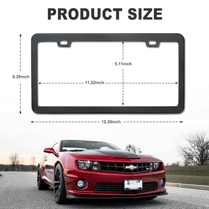 Black License Plate Frame, Premium Matte Aluminum Alloy Holder with 2 Holes, 2 Pack Waterproof Rust-Proof Universal Car Frame, Including Screws, Caps and Rattle Proof Pads - color: Black