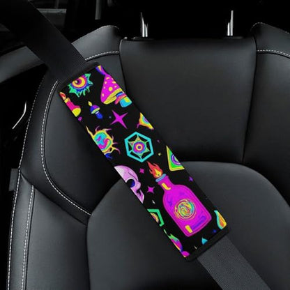 Fashion 2PCS Car Belt Covers, Goth Gothic Skull Mushroom Magic Witch Witchy Protect Your Shoulders Car Safety Seat Belt Strap - color: Color845