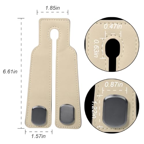 Purse and Bag Hook for Car, Zinc Alloy Seat Headrest Hooks, Upgraded Leather Car Seat Back Purses Hanger and Bags Holder (Beige, 2Pack) - color: Beige