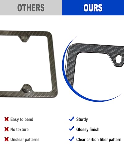 Aootf Carbon Fiber License Plate Frames- 100% Real Carbon Cloth Wrapped Stainless Steel Car Tag Holder, 2 Pack Slim Edge Black Covers with Anti Theft Screws Caps, 4 Hole - style: Slim Edge-4 Hole