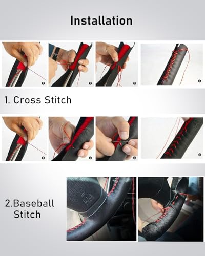 BELINOUS Leather Steering Wheel Cover Lace Up, Stitch on Steering Wheel Wrap, Universal Fit 13-20 Inch Car Truck Pickup Boat, A Whole Piece of Cowhide, DIY w/Needle Thread (Size M0, Coffee) - color: Coffee, size: M0