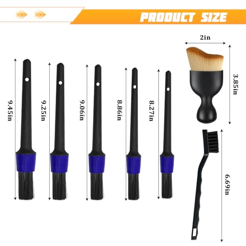 9PCS Car Detailing Brush Kit, Includes 5 Soft No Scratch Detail and 2 Air Vent & 2 Wire Brush, Multi-Use Automotive Interior Detailing Duster Tool Kit, Universal for Most Vehicles - size: 9 PCS