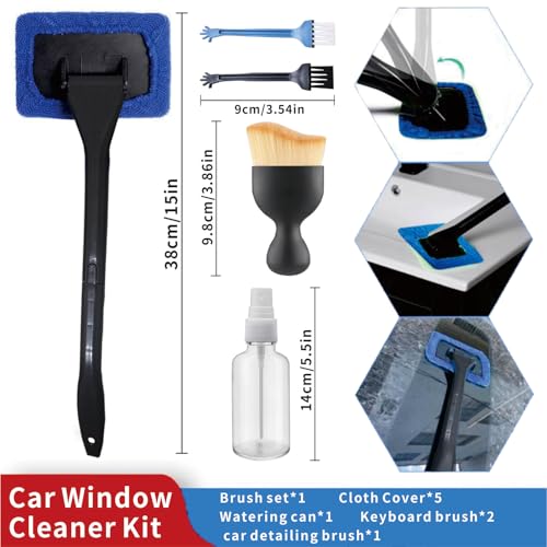 10pcs Car Windshield Cleaning Tool, Windshield Cleaner with 5 Washable and Reusable Microfiber Pads and Extendable Handle, for Auto Glass Wiper (Bule（10pcs）) - size: Bule（10pcs）