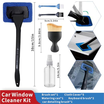10pcs Car Windshield Cleaning Tool, Windshield Cleaner with 5 Washable and Reusable Microfiber Pads and Extendable Handle, for Auto Glass Wiper (Bule（10pcs）) - size: Bule（10pcs）