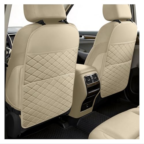 Seat Back Protectors for Kids, Car Kick Mats for Back of Front Seats with Large Pocket Organizer, Waterproof, Protects Against Dirt, Scuffs & Scratches, Fits Most Vehicles, 2PCS (Beige) - color: Beige