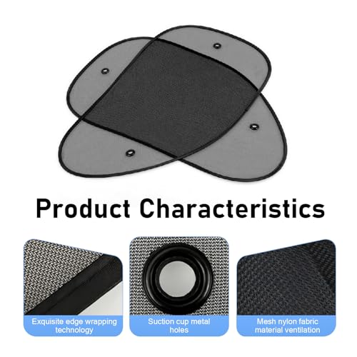 2PCS Car Side Window Sun Shade, Mesh Breathable Vehicle Front Passenger Sunscreen, Suction Cup Anti-glare Sun Protection Accessory, Universal for Most Vehicles (Black)