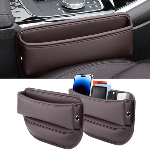 Universal Fit Premium Leather Car Seat Gap Filler Organizer, Center Console Organizer for Car SUV Truck (Brown, 2 Pack) - color: Brown，2 Pack