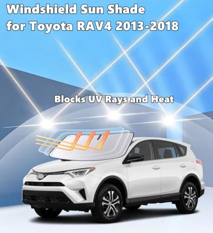 Windshield Sun Shade for Toyota RAV4 2013-2018 Sunshade 240T Reflective Fabric Double-Layer Design Front Window Blocks UV Rays and Heat Automotive Interior Protector Keep Your Car Cooler