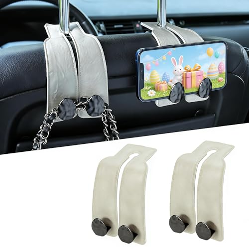 2PCS Leather Car Seat Hooks for Headrest, Vehicle Hanger Storage Organizer Universal for Handbag Purse, Car Accessories Gift (White-Black) - color: White-Black
