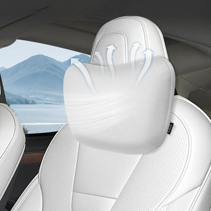 Upgraded Car Seat Neck Pillow - Adjustable Height Headrest Cushion - for Tesla Models 3/Y/S/X High Elastic Pearl Cotton Interior and Ventilated Nappa Leather - Neck Pain Relief (1 Pack White) - color: 1 Pack White