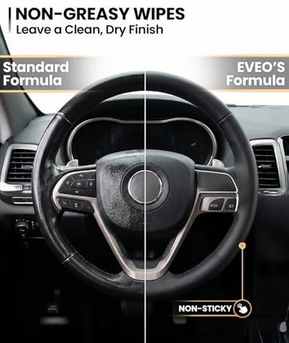 EVEO Car Wipes Interior Cleaning Kit -3-in-1 Car Cleaning Wipes Car Interior Wipes | Interior Car Wipes, Car Cleaning Kit Interior & Exterior - Protectant, Glass and Cleaning All Surfaces (90 Wipes)