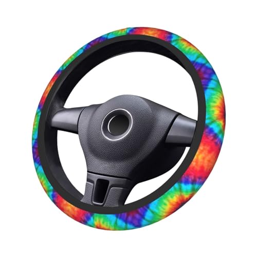 Tie Dye Steering Wheel Cover with 2 Car Coasters Non Slip Neoprene for Women Men Universal 15 Inch - color: Tie Dye
