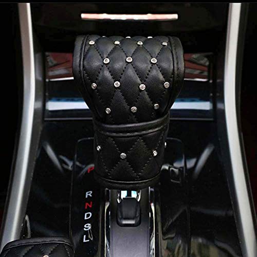 Black Leather Automotive Gear Shift Knob Cover - Car Interior Accessories Gear Shifter Cover with Bling Diamond Crystal Rhinestones for Women or Girls - color: 3.1 Crystal
