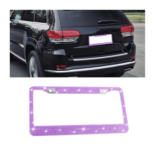 Bling Car License Plate Frame, Sparkly Crystal Rhinestone Vehicle License Plate Holder, Stainless Steel Auto Tag Plate Cover for Women Girls, Universal for SUV, Sedan, Truck (Purple) - color: Purple