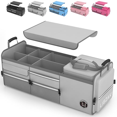 LIBZAKI Oversize 4 in 1 Car Trunk Storage Organizer, Multi Compartment Collapsible Trunk Storage Box with Cooler Bag for Car Truck SUV-Gray - color: Gray, size: Oversize