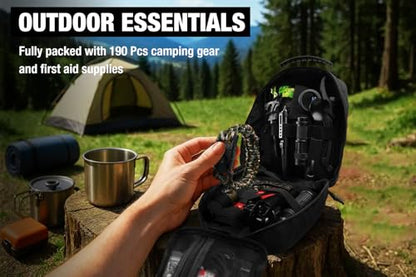 Survival First Aid Kit, 190 Pcs Survival Gear and Medical Supplies, Military IFAK EMT Molle Tactical Pouch for Outdoor, Camping, Hiking, Car, Vehicles and More - color: Black