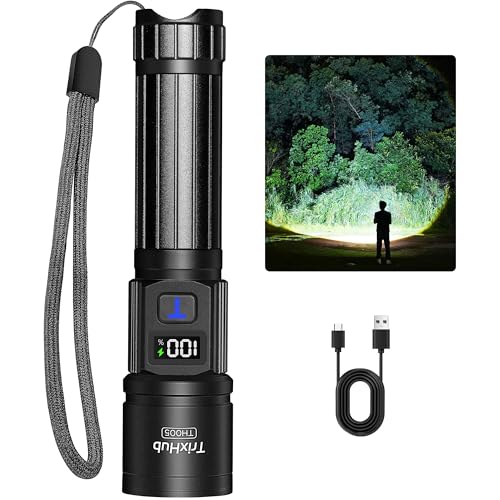 TrixHub Rechargeable Flashlights High Lumens, 5Mode Flash Light with LCD Digital Display, Super Bright Flashlight Adjustable Tactical Flashlight, High Powered LED Handheld Flashlight for Home - size: 1pack
