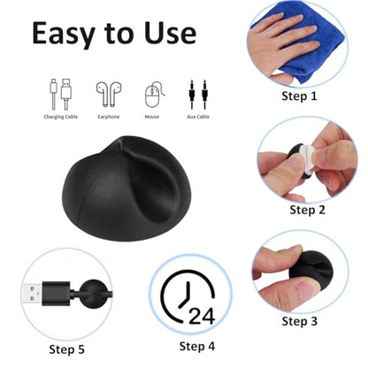 Cord Holder Cable Clips, 12PCS Black Self-Adhesive Wire Management Keeper Cord Organizer Charger Holder for Desktop USB Charging Cable Nightstand Power Cord Mouse Cable Wire PC Office Home (Black)