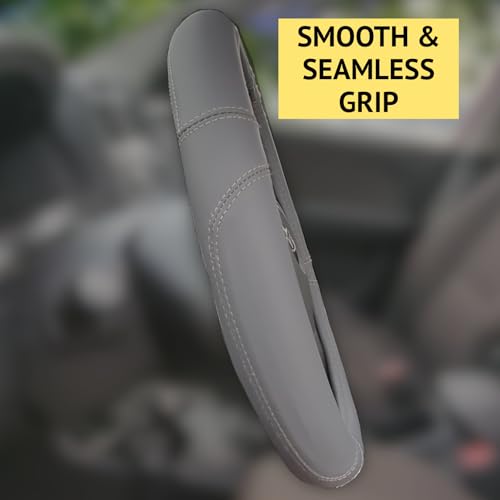 Steering Wheel Cover, Gray, Real Genuine Leather, 15 inch, for Men and Women, Universal, Stretch On, Heat Resistant, Stays Cool, Non-Slip, HANWOLF - color: Dark Gray, size: Medium (14.5 to 15.375 inch diameter)