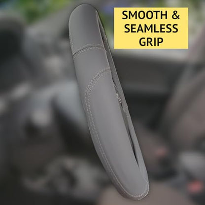 Steering Wheel Cover, Gray, Real Genuine Leather, Small, 14 inch, for Men and Women, Universal, Stretch On, Heat Resistant, Stays Cool, Non-Slip, HANWOLF - color: Dark Gray, size: Small (14 to 14.375 inch diameter)