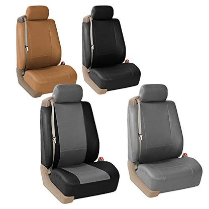 FH Group Front Set Faux Leather Car Seat Covers for Low Back Seat with Removable Headrest, Universal Fit, Airbag Compatible Seat Cover for SUV, Van, Tan - color: Tan