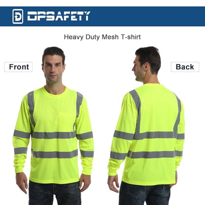 High Visibility Class 3 Shirts，Hi Vis Safety Long Sleeve Quick Dry Mesh Construction Work - color: Lime04, size: 6X-Large