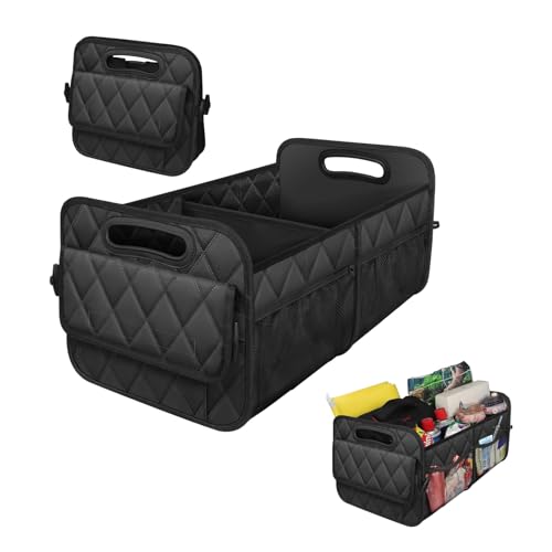 Car Trunk Organizer, Multi-Compartment Auto Trunk Storing Bag with Pockets, Collapsible Organizer and Storage for Sedans, SUVs, Trucks, Universal Interior Car Accessories (Black) - color: Black