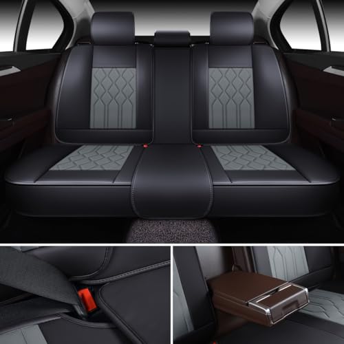 OASIS AUTO Car Seat Covers Full Set Premium Waterproof Faux Leather Cushion Universal Accessories Fit SUV Truck Sedan Automotive Vehicle Auto Interior Protector (OS013-Gray) - color: 013-Gray