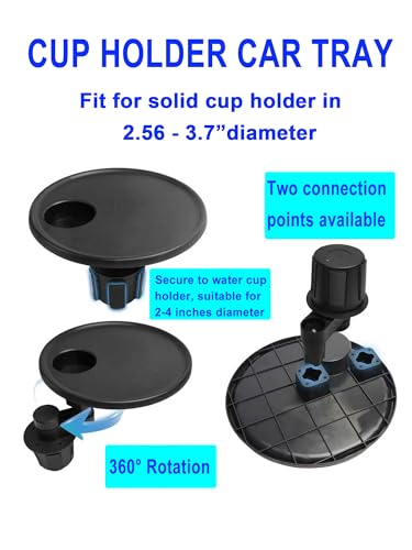 Car Cup Holder Tray, Cup Holder Table Expander for Car - Secure & 360°Adjustable Swivel arm, 9.84" Table, Car Tray fit for Cup Holders 2.56"-3.7" dm Wide