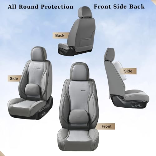 Coverado Seat Covers, Car Seat Covers Front Seats, Waterproof Nappa Leather Auto Seat Cover with Lumbar Head Pillow, Gray Seat Covers Carseat Cover Universal Fit for Most Cars - color: Gray（Pillow）, size: Front