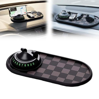 Multifunctional Car Anti-Slip Mat with 360° Rotating Phone Holder & Temporary Parking Number, Anti Slip Mat for Car Dashboard, Multi Functional Cell Phone Holder for Sunglasses Keys Small Items (#A) - color: #A