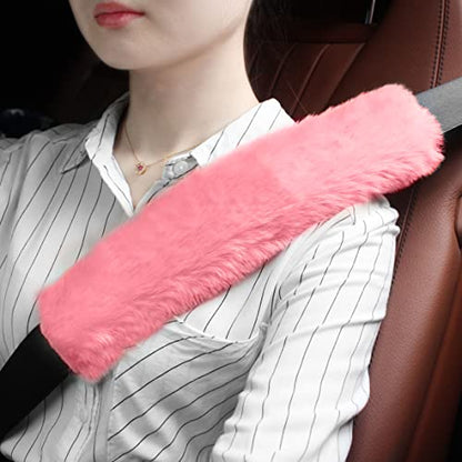 GAMPRO Car Seat Belt Pad Cover Kit, 2-Pack 13 inch Faux Rex Rabbit Fur Soft Comfortable Car Safety Seat Belt Strap Shoulder Pad for Adults and Children (2D) - color: 2D