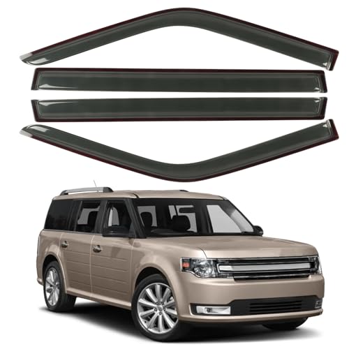 Window Visors Rain Guards Fit for 2009-2019 Ford Flex, Outside Mount Wind Deflector Shade, Tape-on Smoke Tinted Vent Visor Shields, 2010 2011 2012 2013 2014 2015 2016 2017 2018 - size: For 2009-2019 Flex