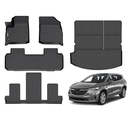 GINOWY-Floor Mats & Cargo Liner for Buick Enclave 2018-2024,TPE All Weather Protection 2024 Enclave Car Floor Mats, Non-Slip Trunk Mat Waterproof Enclave Accessories Mats,Black - style: 1) for Buick Enclave 2018-2024 Full Set
