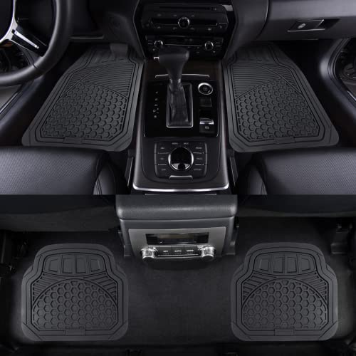 Amazon Basics Heavy Duty Thick PVC Car Floor Mats, Anti-Slip, Easy to Clean, Universal Trim-to-Fit All-Weather for Automotive SUV Sedans Trucks, 4-Piece, Solid Black