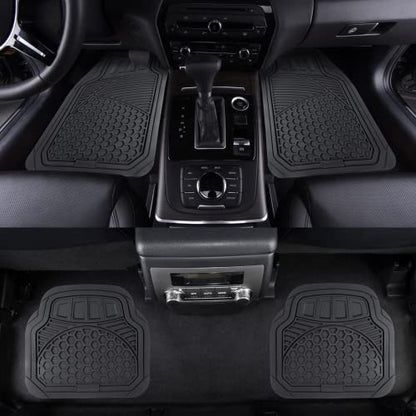 Amazon Basics Heavy Duty Thick PVC Car Floor Mats, Anti-Slip, Easy to Clean, Universal Trim-to-Fit All-Weather for Automotive SUV Sedans Trucks, 4-Piece, Solid Black