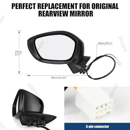 Driver Side Mirror Assembly Compatible with Honda Civic 2022-2025 Non-heated Power Adjustable Glass Manual Folding Replace 76258T20A01 HO1320350 Black (3Pin Left) - style: 3pin Left