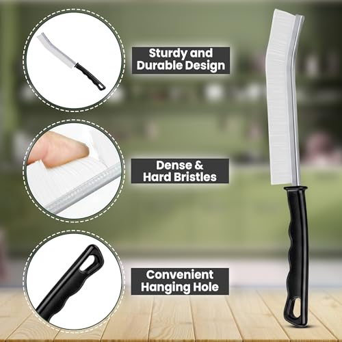Crevice Cleaning Brush Set – 3Pcs Hard Bristle Cleaning Tools (2 Black & 1 White) for Grout, Tile Floors, Gaps & Narrow Spaces – Small Grout Scrub Brush for Bathroom, Shower, Window Tracks, Kitchen - size: Pack of 3 - Black & White