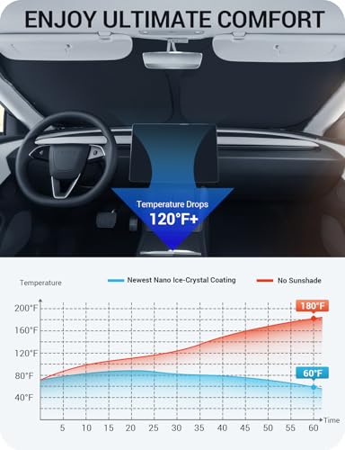 BASENOR 2026 Tesla Model Y/3 Windshield Sunshade, [Nano Ice Crystal] Folding Front Window Sun Shade Cover Heat UV Protection Visor Model Y/3 Accessories 2017-2026 - size: Model Y/3 Ice Crystal Gray
