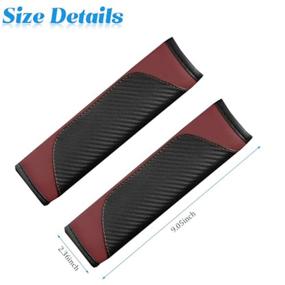 2PCS Carbon Fiber Car Seat Belt Cover, Leather Comfortable Soft Vehicle Seatbelt Pad for Shoulder & Neck, Automotive Interior Seat Strap Cushion Mat, Universal Fit (Black/Wine Red) - color: Black/Wine Red