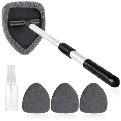 Qydipclin 11pcs Windshield Cleaner Tool, Car Window Cleaning Wash Kit with 6 Reusable Microfiber Pads 2 Spray Bottles and Extendable Handles Auto Glass Wiper Kit, Gray - color: Gray