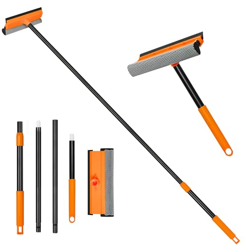 JEHONN Window Squeegee for Home Cleaning, 2-in-1 Car Windshield Washer Kit with Extension Pole 54.5 inches, Extendable Shower Glass Cleaner Tool for Mirror Auto Truck (Long & Short Handle Included)